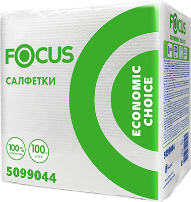 Салфетки бумажные Focus 24х24 см, 1-слойные, белые, 100 листов в упаковке - на сайте ОПТИКОМ
