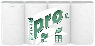 Туалетная бумага PROtissue M Premium, 3-слойная, белая, 21 метр, 125х96 мм, 8 рулонов в упаковке - фото №1