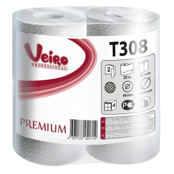 Туалетная бумага Veiro Professional Premium T308 2-слойная белая 25 м (8 рулонов в упаковке) - фото №1