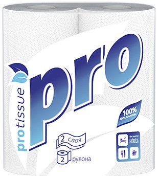 Полотенца бумажные PROtissue Premium, белые, 2-слойные, 2 рулона в упаковке - фото №1