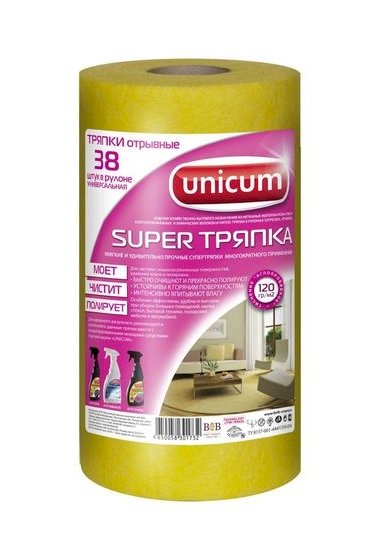 Супер-тряпка UNICUM универсальная, 21х20 см, 38 листов в рулоне