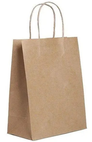 Пакет-сумка с крученными ручками, 24+14х28 см, 90 г/м2, крафт, 250 штук