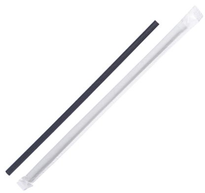 Трубочка бумажная без изгиба, диаметр 6 мм, длина 197 мм, черная, в индивидуальной упаковке, в упаковке 150 штук
