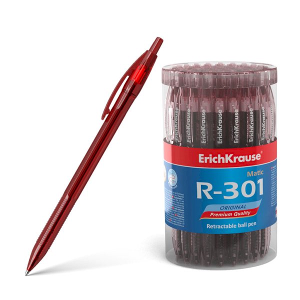 Ручка шариковая автоматическая ErichKrause R-301 Original Matic, узел 0,7мм, толщина линии 0,35мм, красная