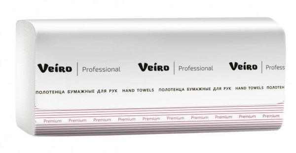 Полотенца бумажные Veiro Premium, 24х21,6 см, Z-сложения, двухслойные, 200 листов, белые, растворяются в воде, 21 шт