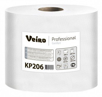 Полотенца бумажные с центральной вытяжкой Veiro Professional Comfort KP206, 2-слойные, белые, 800 листов, 6 рулонов в упаковке