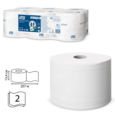 Туалетная бумага Tork SmartOne, T8, 2-слойная, белая, 207 метров, 6 рулонов в упаковке - фото №1