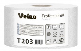 Туалетная бумага Veiro Professional Comfort T203, 2-слойная, белая, 200 метров, 12 рулонов в упаковке