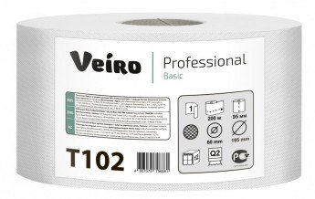 Туалетная бумага Veiro Professional Basic T102, 1-слойная, серая, 200 метров, 12 рулонов в упаковке