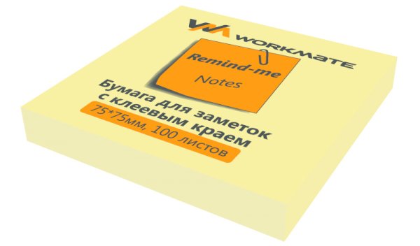 Блок для записей самоклеющийся Workmate, 76х76 мм, желтый, 100 листов в блоке