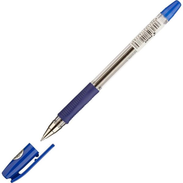 Ручка шариковая Pilot BPS-GP-F, синяя, 0,32 мм, с резиновым упором, прозрачный корпус