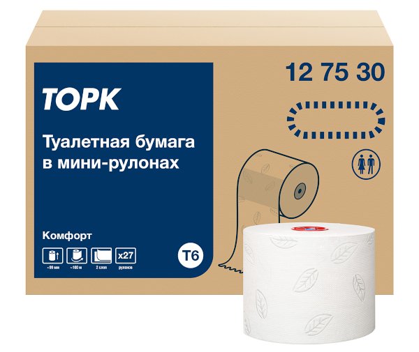 Туалетная бумага Торк Миди Комфорт, T6, 2-слойная, белая, 100 метров, 27 рулонов в коробке - фото №1