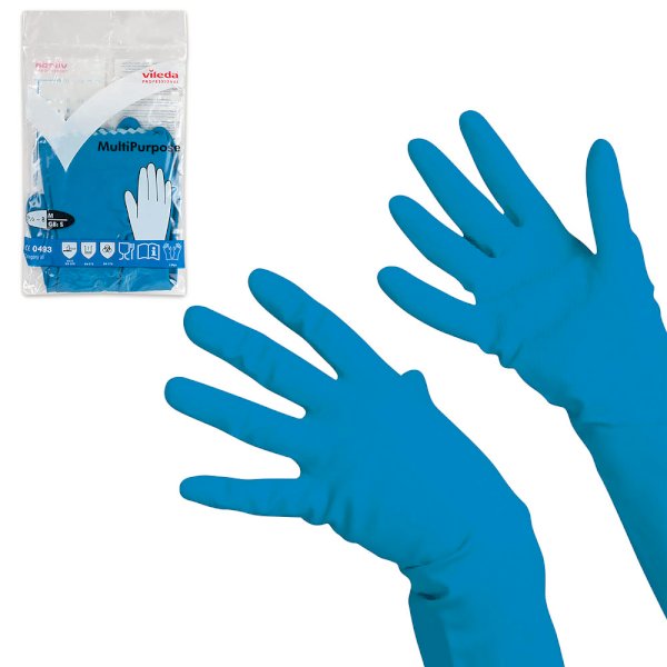 Перчатки резиновые Vileda многоцелевые, размер М, голубые