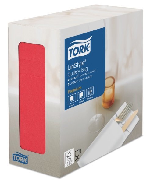 Конверты для приборов Tork LinStyle, 40х39 см, красные, 60 листов, 6 упаковок