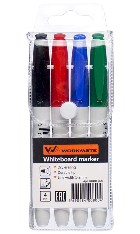 Набор маркеров Workmate для белых досок, 4 цвета, толщина линии 1-3 мм - фото №1