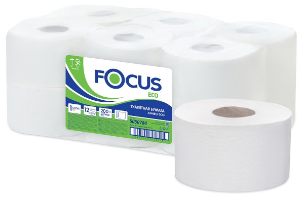 Туалетная бумага Focus 1-слойная, 200 метров, белая, в упаковке 12 штук - фото №1