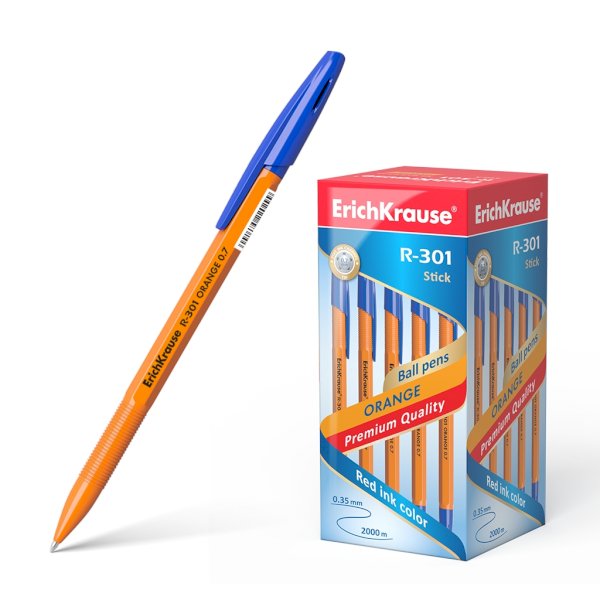 Ручка шариковая ErichKrause R-301 Orange, синяя, 0,7 мм