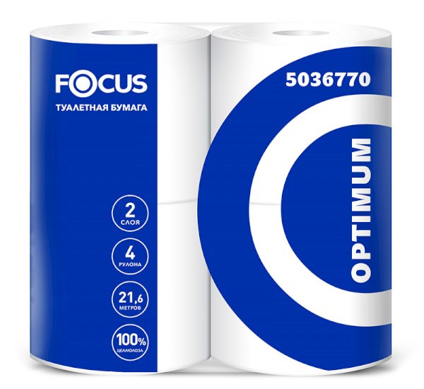 Туалетная бумага Focus Optimum, 2-слойная, белая, 4 рулона в упаковке - фото №1