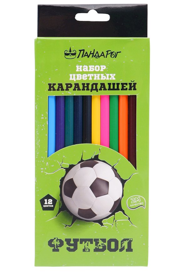 Карандаши цветные ПандаРог Футбол, 12 цветов, деревянные, шестигранные - фото №1