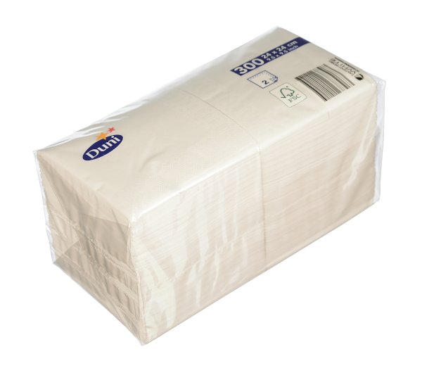 Салфетки бумажные Duni 24х24 см, 2-слойные, белые, 300 листов в упаковке, в коробке 8 упаковок