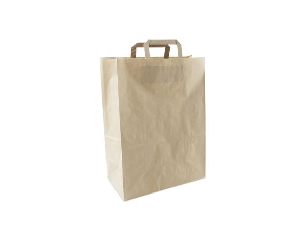 Пакет-сумка крафт, 32+17х43 см, 80 г/м2, с плоскими ручками, в упаковке 200 штук