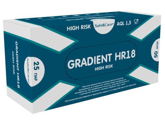 Перчатки латексные High Risk Gradient HR 18, размер S, 18 г, 50 штук