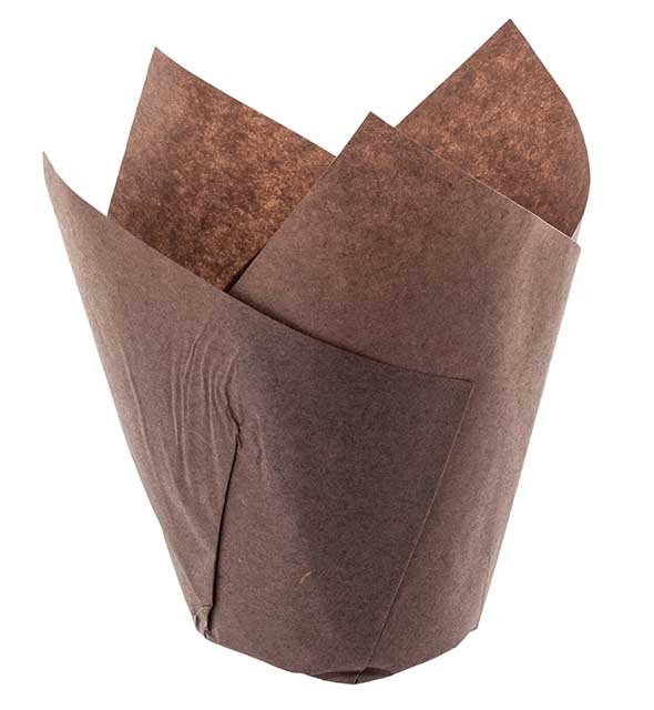 Бумажная форма для выпечки тюльпан, диаметр 50 мм, высота 88 мм, коричневая, 1000 штук