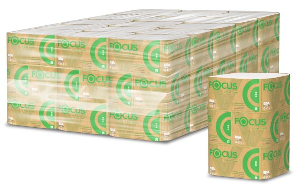 Полотенца бумажные Focus Premium, 23х20,5 см, V-сложения, 2-слойные, белые, 200 листов, 15 упаковок в мешке
