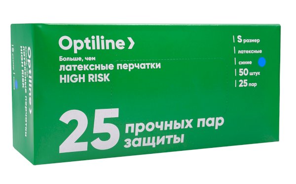 Перчатки латексные High Risk Optiline, размер S, 18 г, 50 штук