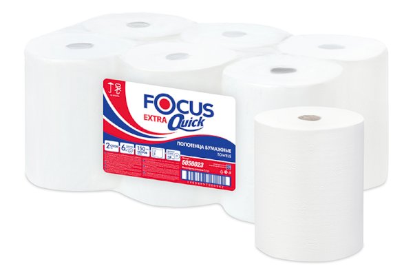 Полотенца бумажные Focus Exta Quick, 2-слойные, 150 метров в рулоне, 6 рулонов в упаковке