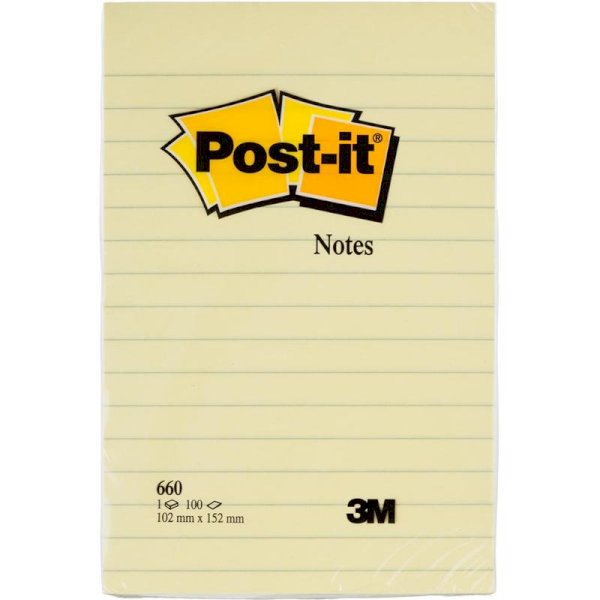 Блок самоклеящийся 102x152 мм, пастельно-желтый в линейку, 100 листов, Post-it Original - фото №1