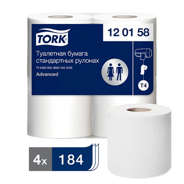 Туалетная бумага Tork Advanced, 2-слойная, белая, 23 метра, 4 рулона в упаковке