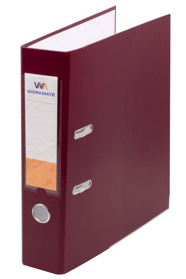Папка-регистратор Workmate 75 мм, ПВХ, бордо, с металлической окантовкой, собранная - фото №1