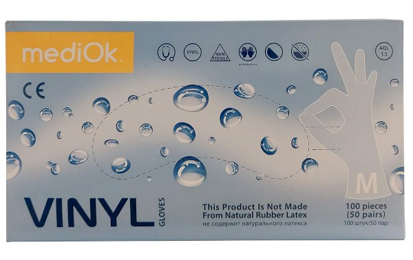 Перчатки виниловые неопудренные MediOk, размер XL, прозрачные, 100 штук