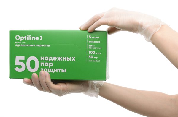 Перчатки виниловые Optiline неопудренные, размер S, прозрачные, 100 штук в упаковке - фото №1