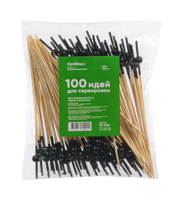 Пики для канапе Optiline Черная жемчужина, бамбуковые, 12 см, 100 штук в упаковке, в коробке 30 упаковок - фото №1