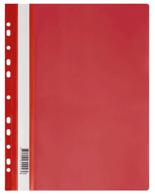 Папка-скоросшиватель пластиковая Cтамм, перфорированная, А4, 160 мкм, красная с прозрачным верхом - фото №1
