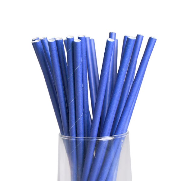 Трубочка бумажная, без изгиба, d=6 мм, длина 195 мм, синяя, в упаковке 250 штук