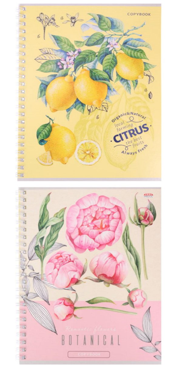 Тетрадь Цветы и Цитрусы, А5, 48 листов, клетка, цветная спираль
