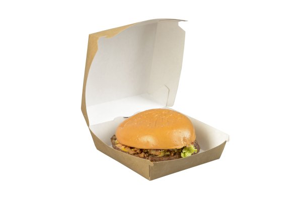 Коробка для гамбургера Оригамо, замок-крючок, крафт, 120х120х70 мм, в коробке 300 штук - фото №1