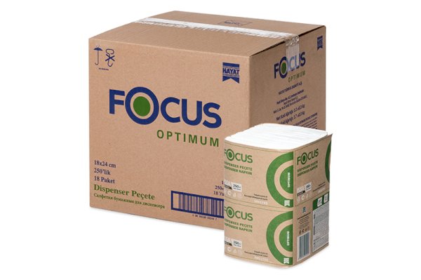 Салфетки бумажные Focus Optimum для настольных диспенсеров 24х18 см, 1-слойные, белые, 250 листов в упаковке - фото №1