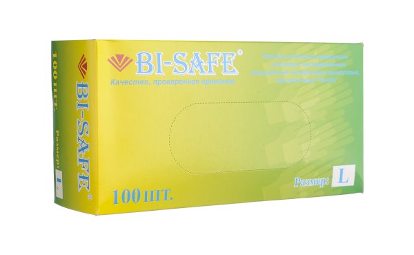 Перчатки латексные неопудренные Bi-safe, размер L, 100 штук - фото №1