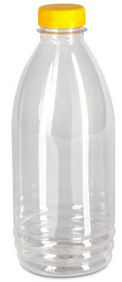 Бутылка без крышки 1 литр, широкое горло 38 мм, прозрачная, 70 штук в полиэтилене