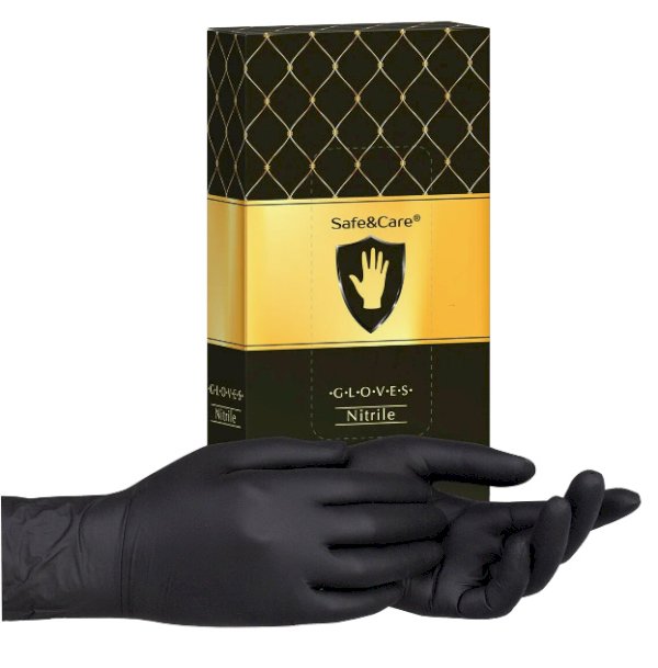 Перчатки нитриловые "Safe & Care", размер S, черные, 100 штук - фото №1