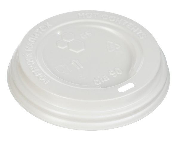 Крышка для стакана, диаметр 90 мм, с отверстием, белая, в упаковке 100 штук, в коробке 1000 штук