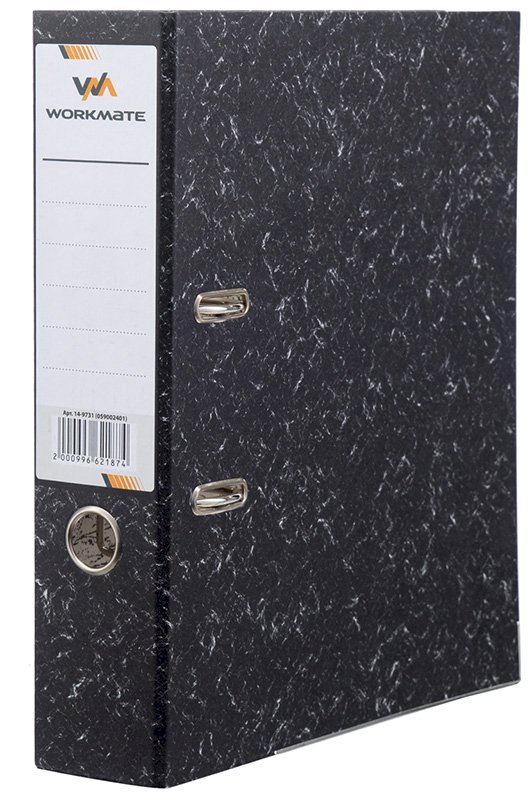 Папка-регистратор Workmate 75 мм, чёрный мрамор, с металлической окантовкой, собранная - фото №1