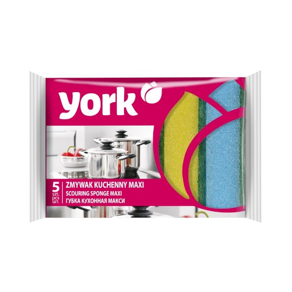 Губка для мытья посуды York Мaxi, 5 штук в упаковке, 10х7х3 см