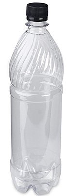 Бутылка с крышкой ПЭТ, 1 литр, узкое горло 28 мм, прозрачная, 70 штук в полиэтилене