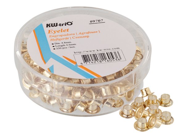 Люверсы KW-Trio золотистые, диаметр 4,8 мм, 250 штук в упаковке