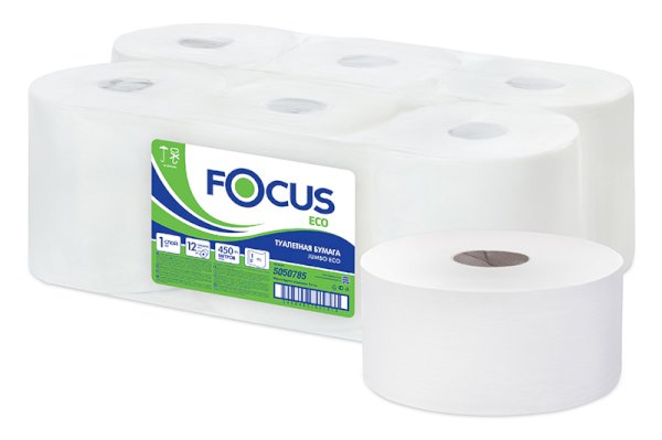 Туалетная бумага Focus Jumbo Eco, 1-слойная, белая, 450 метров, 12 штук - фото №1